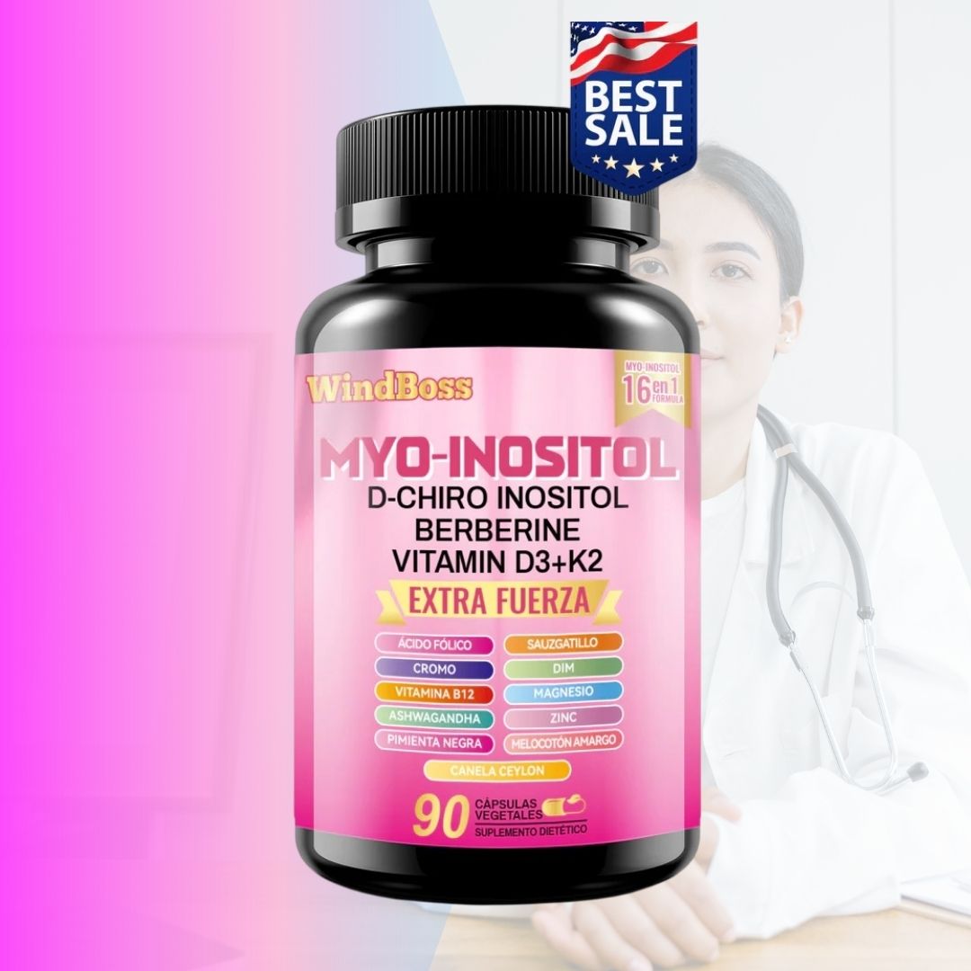 MYO INOSITOL 16 en 1 - 90 cápsulas/ Suplemento con Mezcla De Magnesio,d-chiro Inositol,vitamina D3, B12 Y K2