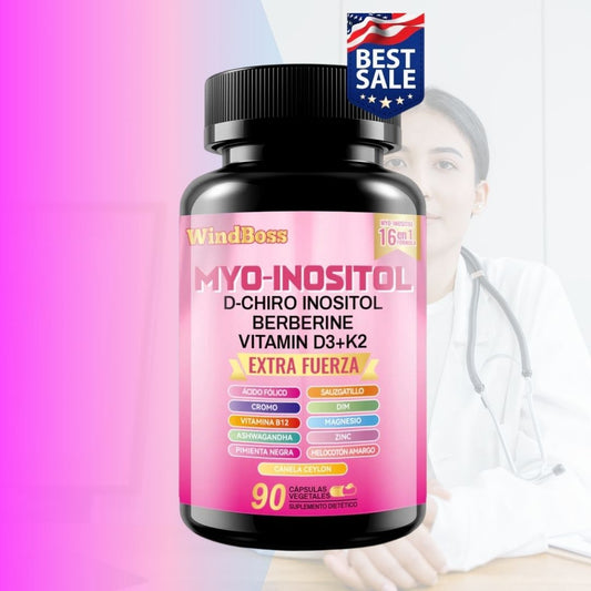 MYO INOSITOL 16 en 1 - 90 cápsulas/ Suplemento con Mezcla De Magnesio,d-chiro Inositol,vitamina D3, B12 Y K2